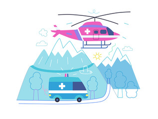 Medical transportation - medical insurance illustration. Flat vector