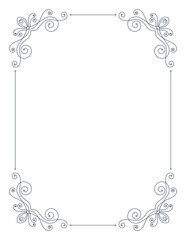 Decorative frame with swirls corners. Elegance border design. Linear contour for wedding or greeting banner. Isolated vector illustration