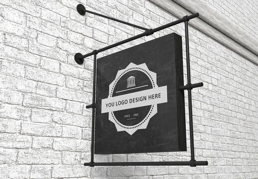 Outdoor Hanging Wall Square Sign Mockup