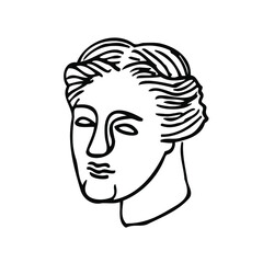 portrait of a woman with hairstyle in ancient roman style - one line vector drawing. bust of antique woman vector doodle drawing