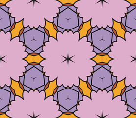 Abstract colorful doodle flower seamless pattern. Floral geometric background. Mosaic, tile of thin line ornament.