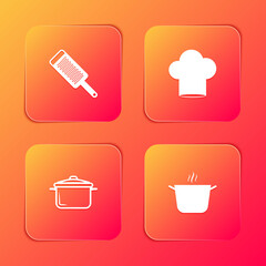 Set Grater, Chef hat, Cooking pot and icon. Vector