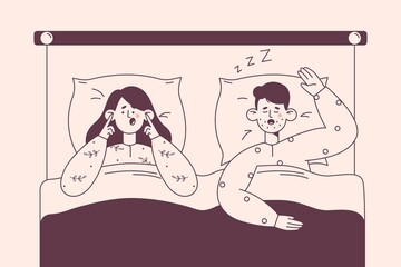 Snore, insomnia, bad sleep concept