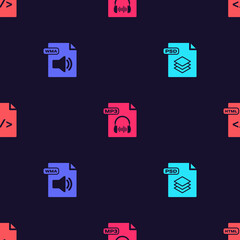 Set PSD file document, WMA, MP3 and HTML on seamless pattern. Vector