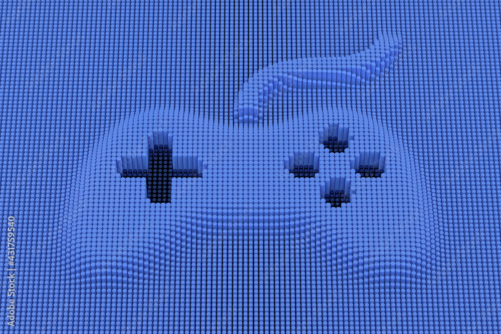 Poster pixel art style game controller. 3d rendering