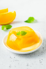 Orange marmalade citrus jelly dessert. Space for text.