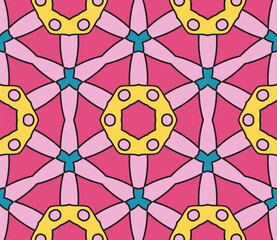 Abstract colorful doodle flower seamless pattern. Floral geometric background. Mosaic, tile of thin line ornament.