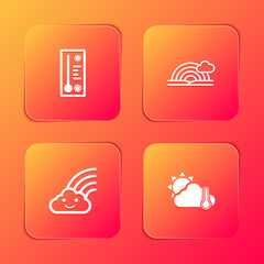 Set Meteorology thermometer, Rainbow with cloud, and Thermometer and sun icon. Vector