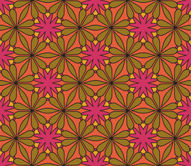 Abstract colorful doodle flower seamless pattern. Floral geometric background. Mosaic, tile of thin line ornament.