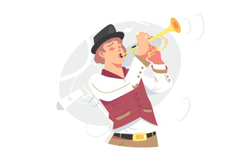 Musician plays jazz music on trumpet