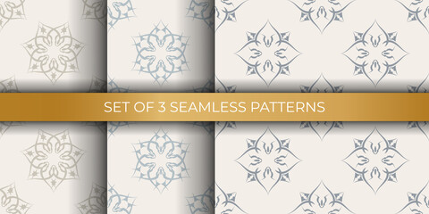 Set of beige seamless pattern with ornament. Vector illustration.