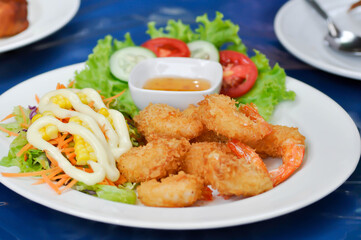 deep fried shrimp, fried shrimp or shrimp salad