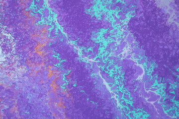 Purple ink texture, colorful painting, design element, turquoise dripping paint, modern fluid art. Liquid marbled effect, painted background. Creative wallpaper, water flow. Trendy banner with bubbles