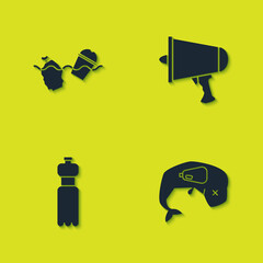 Set Problem pollution of the ocean, Environment protection whale dead, Bottle water and Spread word, megaphone icon. Vector
