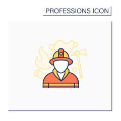 Fireman color icon. Firefighter. Man put out fires, rescue people.Dangerous job.Professions concept. Isolated vector illustration