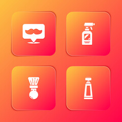 Set Barbershop, Hairdresser pistol spray bottle, Shaving brush and Cream or lotion cosmetic tube icon. Vector