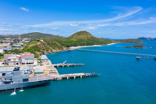 Aerial view of of the pier in Sattahip, Chonburi province.