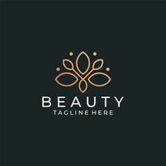 Luxury minimalist gold flower logo vector for decoration. Logo can be used for icon, brand, identity, zen, outline, health, wellness, and business company