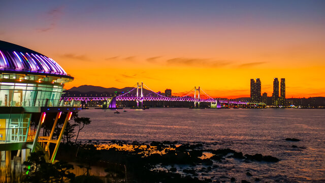 Night view at Nurimaru APEC house in Dongbaekseom Island, Busan South Korea