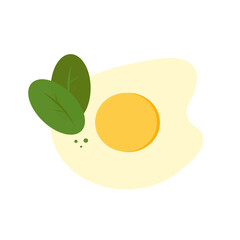 Fried egg. Egg with herbs. Breakfast. Isolated. Vector illustration.