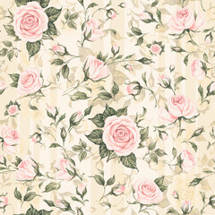 Seamless floral pattern drawn blooming roses with buds. Beautiful print for textile and design. Gold roses decoration of fabric and interior