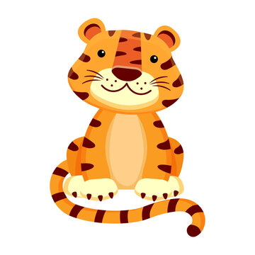 Tiger cub in cartoon style isolated on white background.