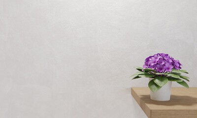 A plant on wooden table with minimalist style. 3D rendering.