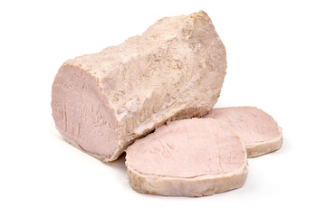 Boiled pork, isolated on white background. High resolution image