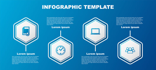 Set line Certificate template, Clock, Laptop and Users group. Business infographic template. Vector