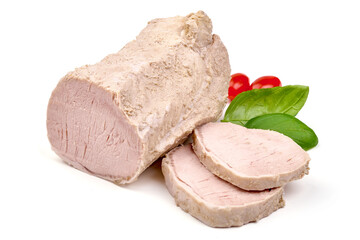 Boiled pork, isolated on white background. High resolution image