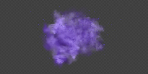 Purple dust. Abstract blurry smoke with purple particles. Violet smoke or dust isolated on transparent background. Abstract mystical gas. Vector illustration.