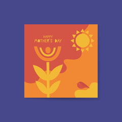 Mother's day greeting card design with flower and bird on it. Creative mothers day card vector illustration for social media posts, blog posts, and direct sending to your mother.