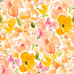 Yellow watercolor flower repeating pattern
