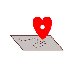 Geolocation on the map. Navigation in the form of a heart. Romantic card