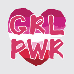 Girl power handwritten inscription on lesbian flag background. GRL PWR hand lettering. Feminist slogan. Empowering phrase, saying. Modern illustration for t-shirt, sweatshirt, or other apparel print.