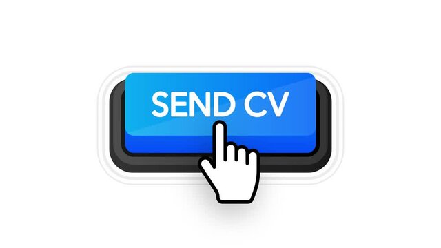 Icon with blue send cv 3D button on white background for web marketing design. Flat deign. Social media element. White background. Motion graphics.