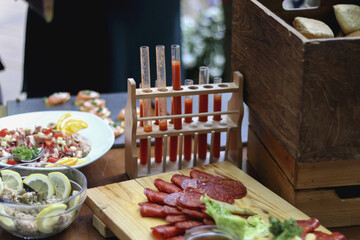 Various finger food served on a buffet. Selective focus. 