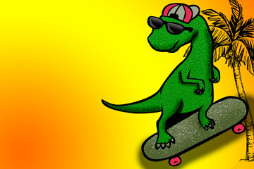 Summer vacation T-Rex on skateboard