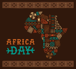 Africa Day tribal art hand drawn map cartoon card