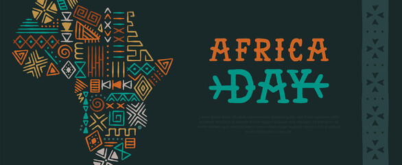 Fototapeta na wymiar Africa Day tribal art hand drawn map banner