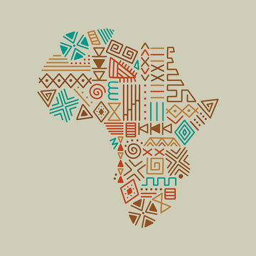 Africa continent map tribal art icon isolated