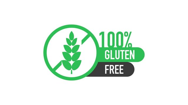 Flat icon with lactose gluten gmo sugar free. Organic signs. Motion graphics.