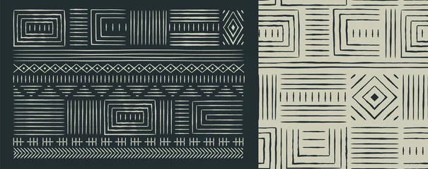 Papier Peint photo Style bohème Africa tribal art black white seamless pattern set
