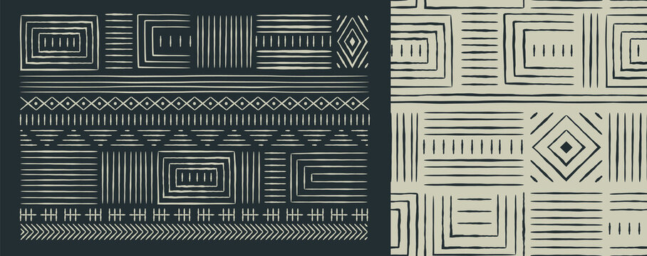 Africa tribal art black white seamless pattern set