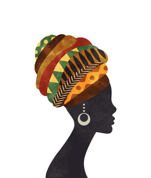 African Woman Turban Profile Silhouette Isolated