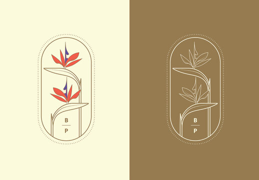 Bird of Paradise Flower Logo Badge Template