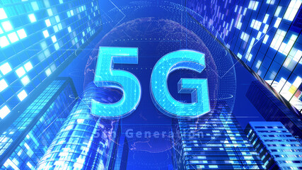Obraz premium 5G Smart City Network Technology 5th Generation mobile communication 3D illustration