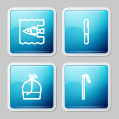 Set line Stop ocean plastic pollution, Disposable knife, Bottle of liquid soap and Drinking straw icon. Vector