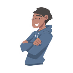 Confident African American Girl Standing Folding her Arms, Girl Expressing Positive Emotions, Love Yourself, Esteem Cartoon Vector Illustration