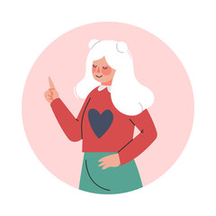 Teen Girl Pointing Up her Forefinger, Teenager Expressing Emotions, Nonverbal Communication Concept Cartoon Vector Illustration